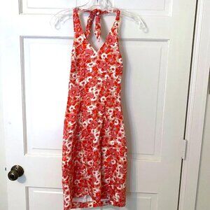 Ann Taylor Womens Halter Dress Floral Cotton Fully Lined V Neck , Sz 2 petite